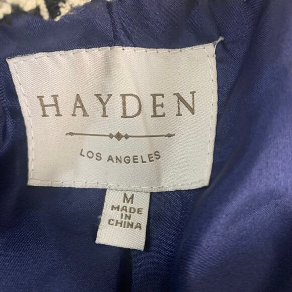 Hayden Size M Tweed Cropped Blazer Jacket Black White Fringe Trim Preppy Career - Picture 8 of 9